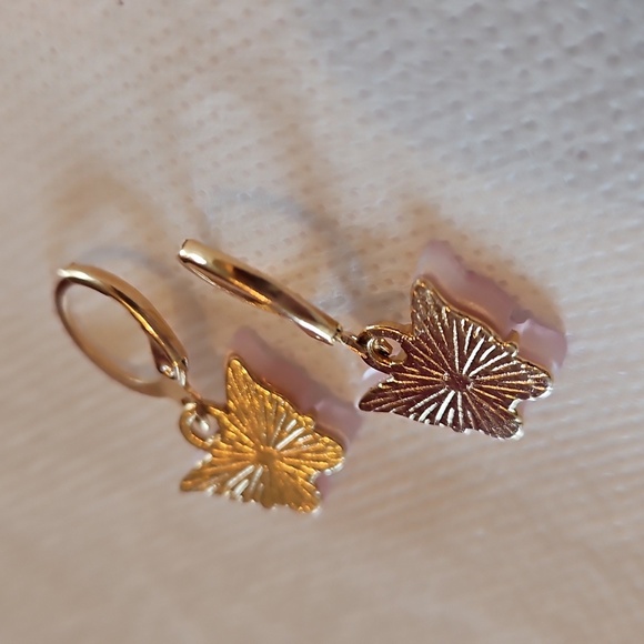 Gold and Pink Butterfly Earrings, NWOT - Picture 5 of 5